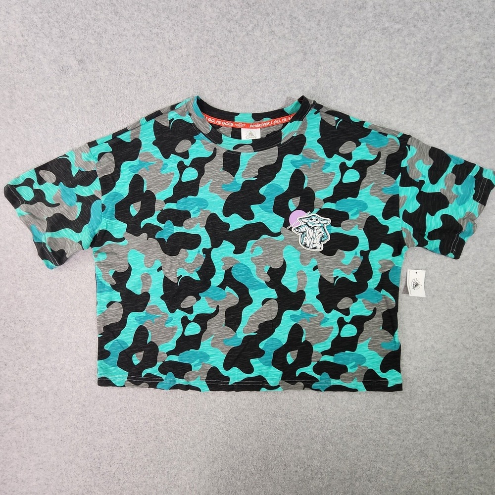 Star Wars Mandalorian Grogu Shirt Womans M Wherever I Go He Goes The Child Camo